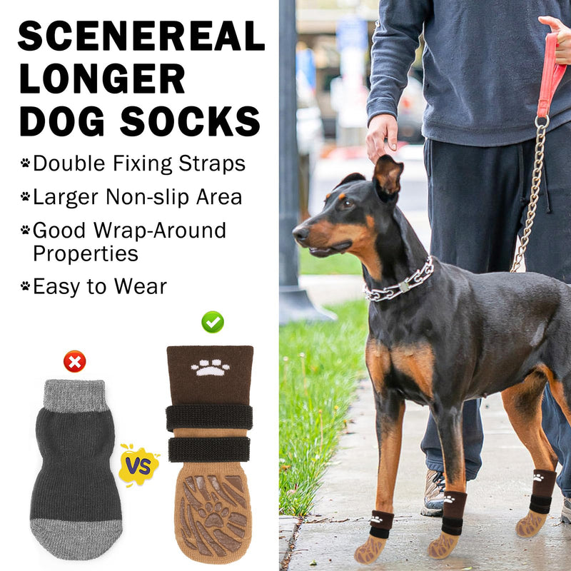 SCENEREAL Dog Socks to Prevent Licking Paws for Hot/Cold Pavement, Dog Boots & Paw Protectors for Small Medium Large Dogs, Senior Dog Grippy Socks Booties for Hardwood Floors Winter Outdoor, Khaki L L(Pack of 4) - PawsPlanet Australia
