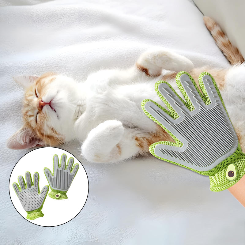 2 in 1 Pet Grooming Gloves - Cat and Dog Glove Brush, High Efficiency Pet Hair Removal Massage Glove, Clean Hair on Both Sides (Green /1 Piece) Green avocados - PawsPlanet Australia