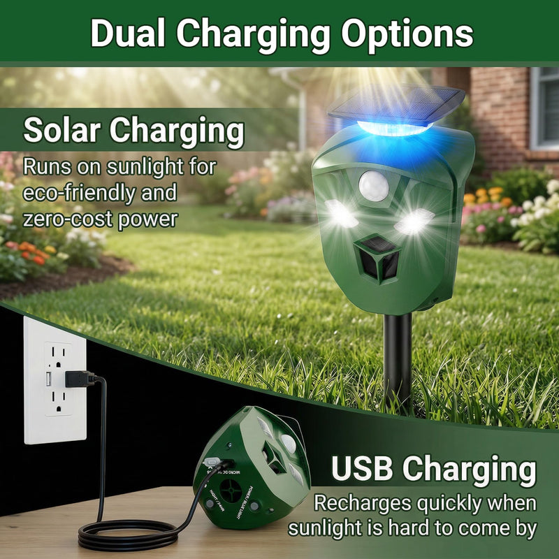 360° Solar Ultrasonic Animal Repellent Outdoor, Deer Repellent Devices with Flash Lights, Animal Deterrent Devices Outdoor for Squirrels, Snakes, Cats, Dogs, Rabbits, Opossums, Coyotes, Raccoons - PawsPlanet Australia