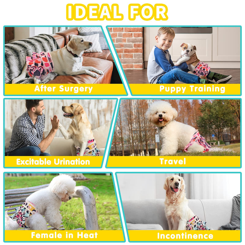 Washable Dog Diapers Female 3 pack Reusable Premium Highly Absorbent Doggie Diapers, Flexible Puppy Diapers, Durable Leak-proof Leopard Dog Diapers for Period Heat Incontinence Puppy Training, S Small