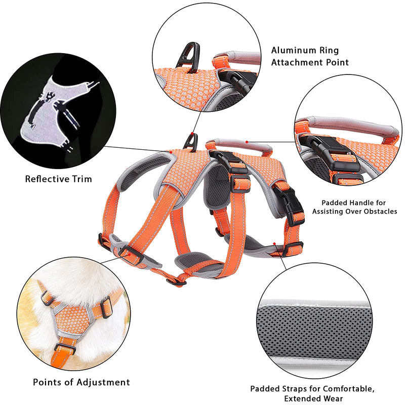 BELPRO Multi-Use Support Dog Harness, Escape Proof No Pull Reflective Adjustable Vest with Durable Handle, Dog Walking Harness for Big/Active Dogs (Orange, L) L(Packof1) Orange