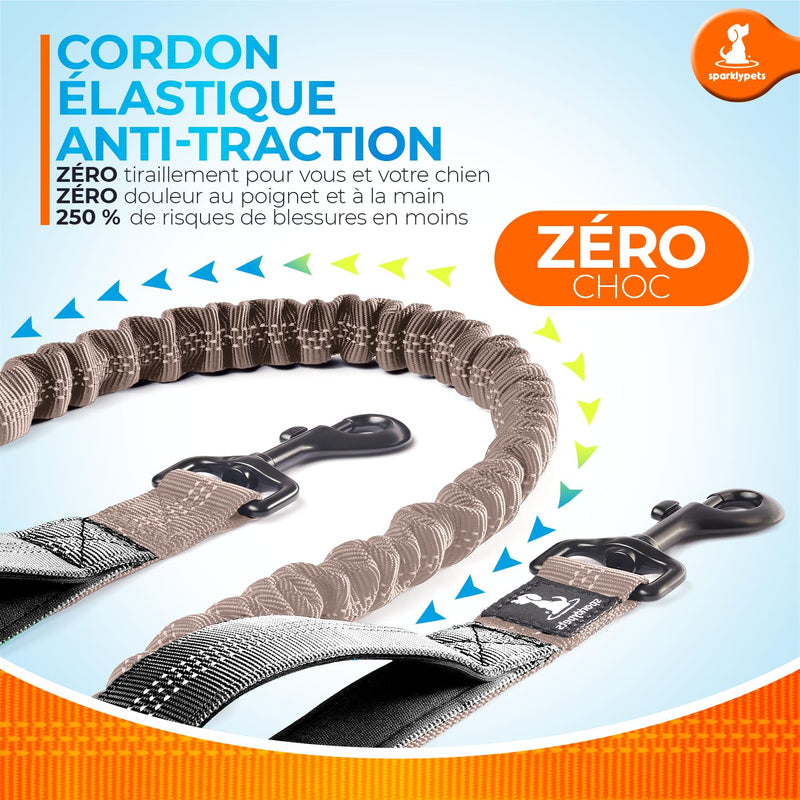 SparklyPets Hands-Free Dog Lead for Medium and Large Dogs – Professional Harness with Reflective Stitches for Training, Walking, Jogging and Running Your Pet (Brown, For 1 Dog) Brown