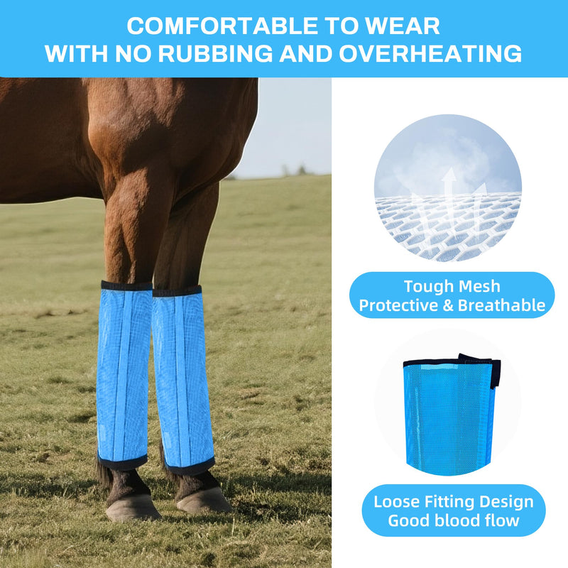 Horse Fly Boots & Horse Fly Mask Set of 5, Mesh Ventilated Fly Boots for Horses, Adjustable and Universal Fit for 4 Legs, Comfort Fly Masks for Horses, Stomp-Reducing (Blue)