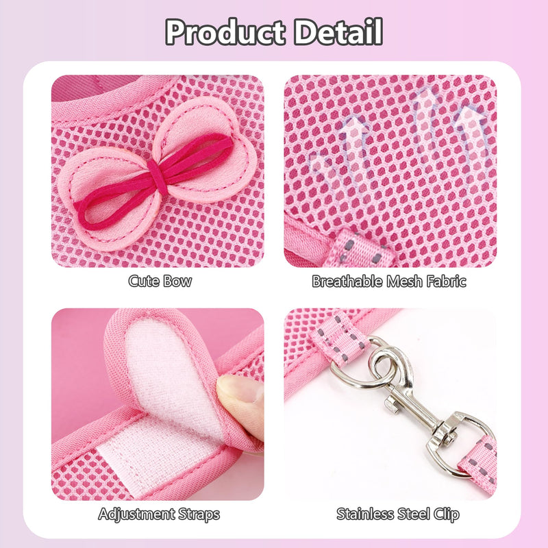 AIITLE Bunny Harness and Leash Set, Soft Breathable Mesh Vest Harness with Cute Bow for Rabbits Kitten Ferret Small Pig Puppy Walking Supplies Pink M Medium - PawsPlanet Australia