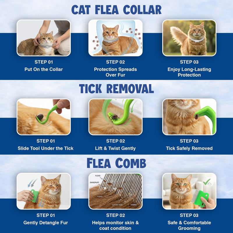 Cat Flea and Tick Collar (2 Pack) – Natural Waterproof Flea Collar for Cats & Kittens with 8 Month Protection Adjustable Cat Flea Collar Includes Tick Removal Tools & Flea Comb - PawsPlanet Australia