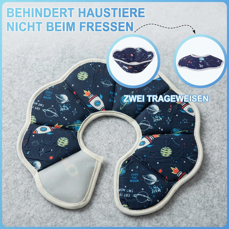 2-Pack Cat Collars with Leak Protection, Soft Neck Brace for Cats (Planets & Rockets), Waterproof Protective Collar for Post-Surgery Cats and Small Dogs, Adjustable 13-25 cm
