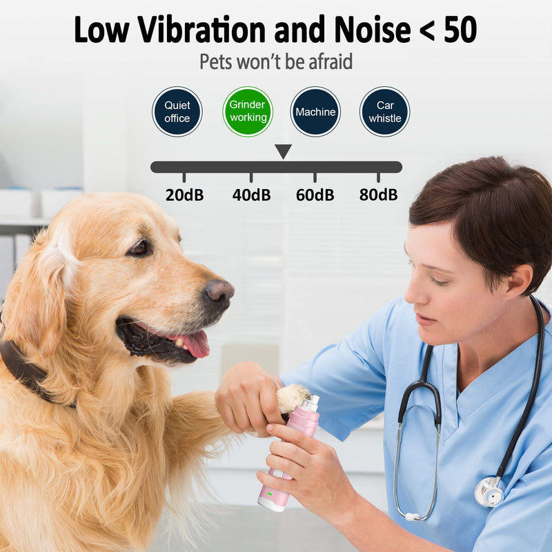 Casfuy Dog Nail Grinder with 2 LED Light for Large Medium Small Dogs - 3X More Powerful 2-Speed Electric Pet Nail Trimmer Rechargeable Quiet Painless Paws Grooming & Smoothing Tool Pink