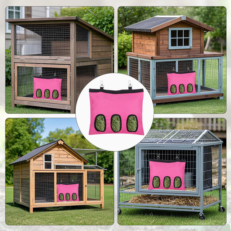 2 Pcs Rabbit Hay Feeder,Guinea Pig Hay Feeder,13×10.8 Inch Guinea Pig Bag,Small Animal Feeding Bag for Rabbits, Hamsters, Hedgehogs(3 Holes,Pink) pink - PawsPlanet Australia