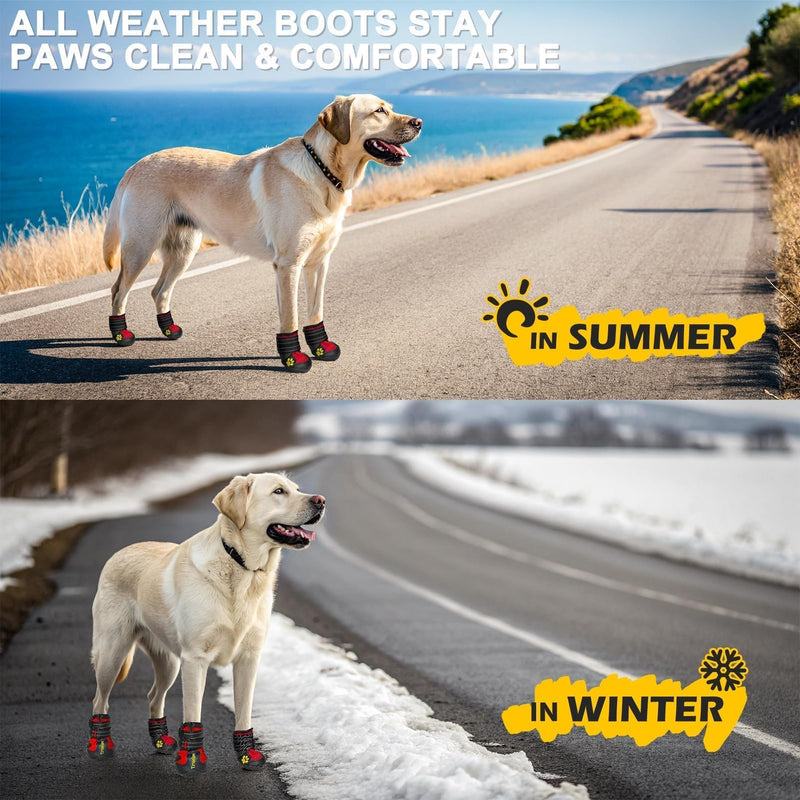 Expawlorer Anti-Slip Dog Shoes - Winter Booties with Reflective Strap, Waterproof Rain Boots for Large Dogs, Paw Protectors for Cold/Hot Pavement, Snow Shoes for Outdoor Red Size 6: 2.8"x2.56" (L*W) (Pack of 4) - PawsPlanet Australia