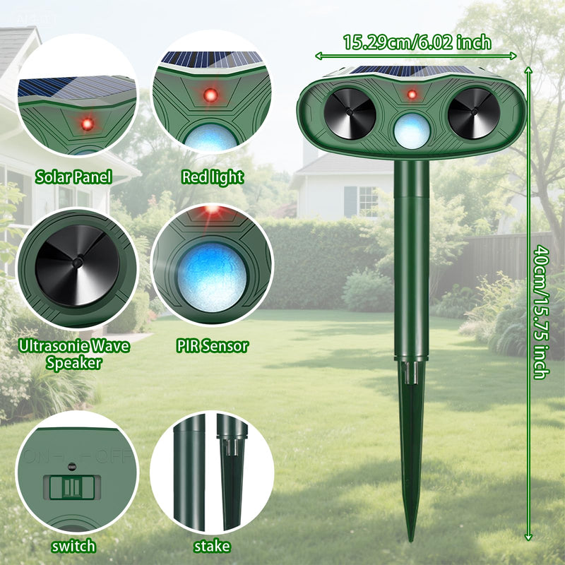 2026 Upgraded Ultrasonic Animal Repellent Outdoor (2 Pack), Solar Powered Animal Repeller with Motion Sensor, Effective Cat Deterrent and Deer Repellent for Yard, Garden, Squirrel & Dog Deterrent 2 Plastic