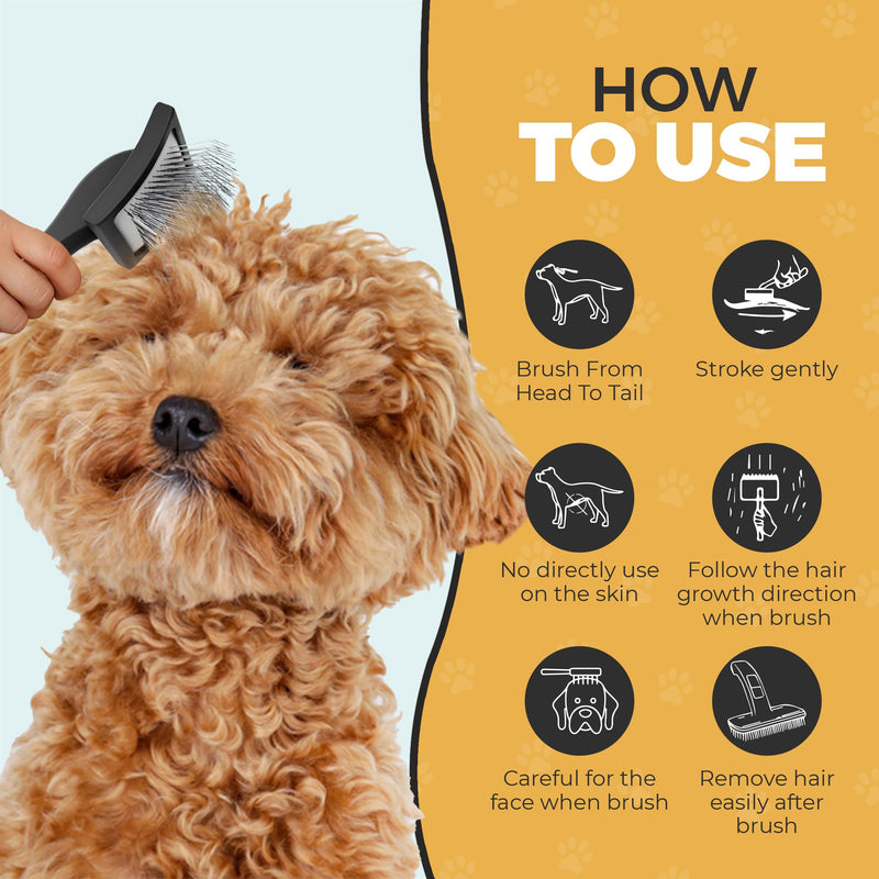 PawsltlveShine Dog Slicker Brush - Easy Grooming Brush for Poodles, Goldendoodles, Golden Retrievers - Dog Brush for long haired dogs - Effortless Grooming, Dematting, Deshedding - Black, Large - PawsPlanet Australia