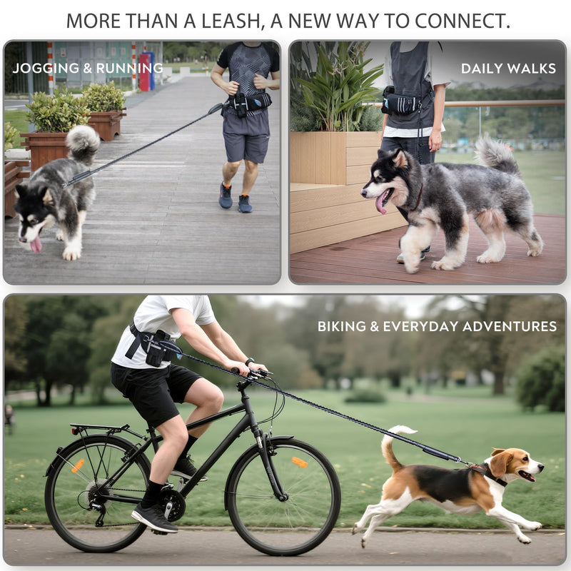 Ultimate Safety Hands-Free Dog Leash – Heavy Duty Secure Hook, Shock-Absorbing Bungee, Waist Belt & Pouch, Dual Handles – Fits All Dog Sizes - PawsPlanet Australia