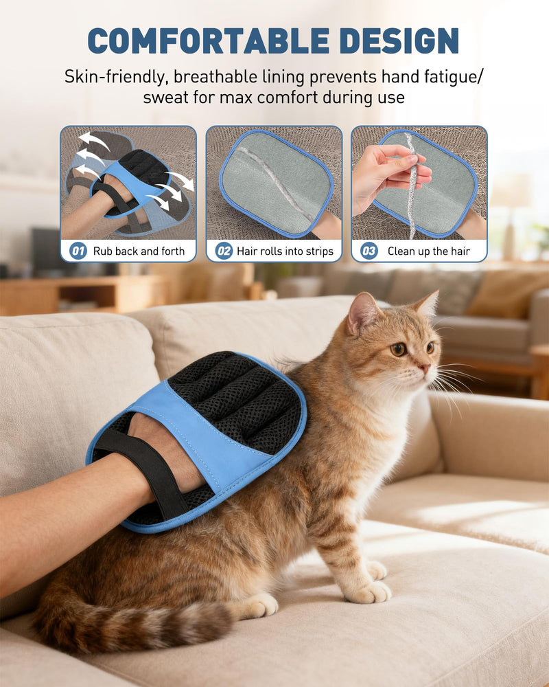 2 Pack Pet Hair Removal Glove - Electrostatic Magic Brush Gloves Pet Hair for Dogs and Cats, The Magic Brush Pure Path Yomi Pet Grooming Needs, Fur Remover for Furniture, Clothes, Car Seats (Blue) 2 Pcs Blue