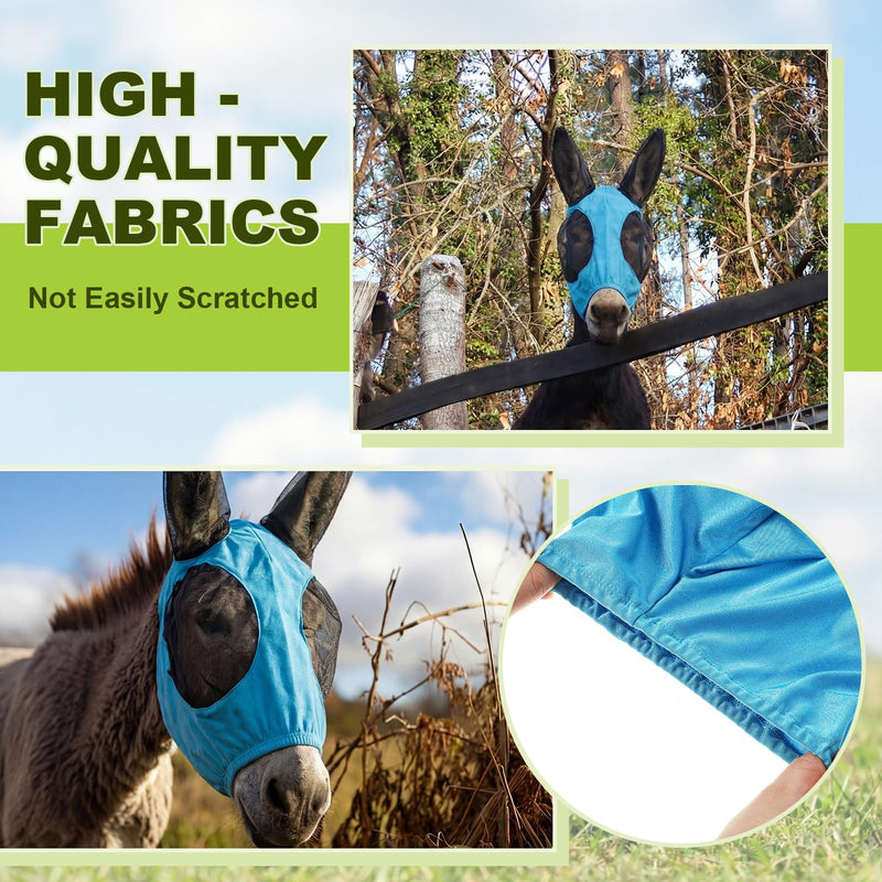 Mini Donkey Fly Mask with Ears Protection, Stretchy Mule Mask with Big Mesh Eye Covers, Soft on Skin, Comfortable Breathable Protection from Insects and Bugs Blue Mini 1