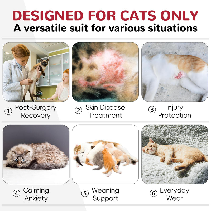 Cat Bodysuit After Surgery Size S, Cat Bodysuit Cotton, Cat Clothing for Cats, Body Cat After Surgery Castration, Soft Surgical Protective Suit, Breathable E-Collar Alternative for Recovery red
