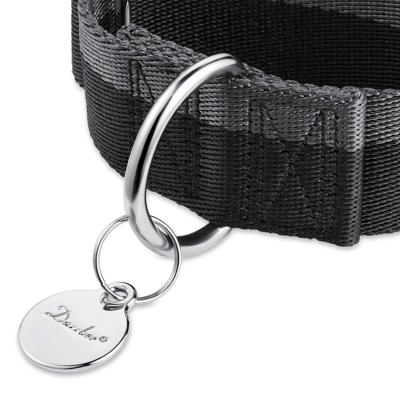 Martingale Collar 1.5 Inch Wide 1200D Extra Strong Nylon Dog Collar, No Pull Heavy Duty Dog Collar with 2-Color Stripe for Medium to XLarge Dogs (Medium, 1 1/2 Inch Wide, Black & Grey) Medium, 1 1/2 Inch Wide - PawsPlanet Australia
