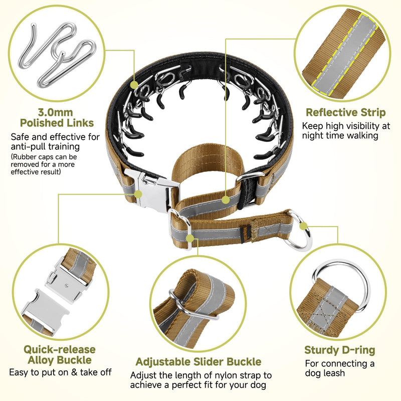 Mayerzon Martingale No Pull Collar for Large Medium Dogs, Patented Dog Walking Training Collar for Pulling, 1.5'' Wide Alloy Buckle, Neoprene Padded, Adjustable, Reflective, Easy to Use(M, Brown) Medium,3mm,15.75''-18.75''Neck - PawsPlanet Australia