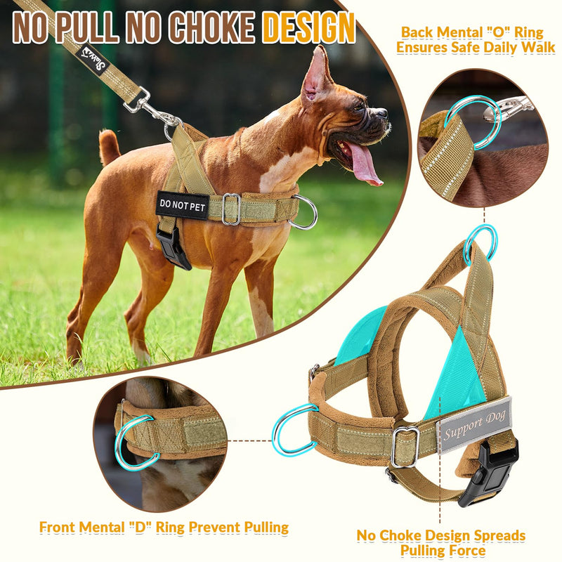 SlowTon No Pull Dog Harness - Heavy Duty Dog Harness and Leash Set for Medium Large Dogs, Reflective Tactical Harness with Soft Padded and Front Clip for Easy Walk and Training (Tan L) Tan - PawsPlanet Australia