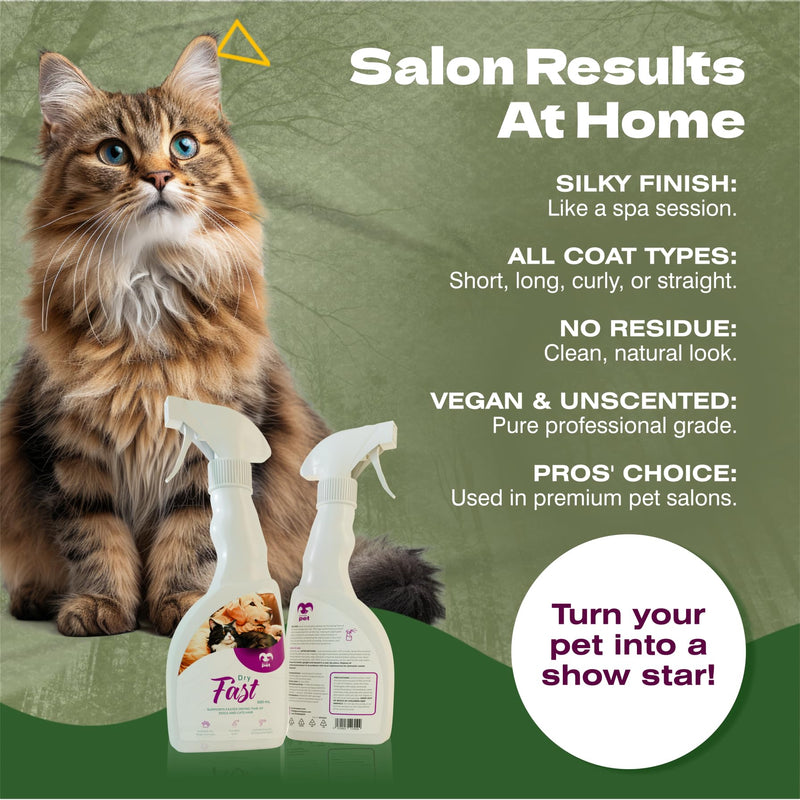 Dry Fast Pet Hair Spray by Promote Pet – 60% Faster Drying Time - for Dogs, Cats & Horses All Fur Types - Non-Greasy, Silicone-Free – Professional Groomers & Home Use – Made in the UK - 500mL