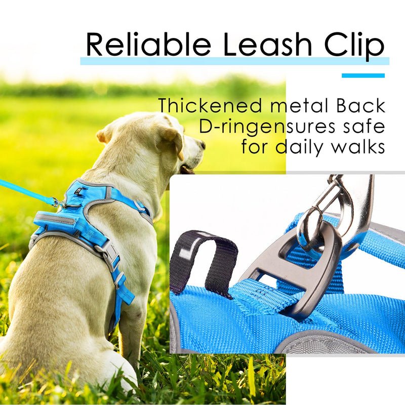 ThinkPet No Pull Harness Breathable Sport Harness with Handle-Dog Harnesses Reflective Adjustable for Medium Large Dogs,Back/Front Clip for Easy Control L Sky Blue L(Chest:19"-30") - PawsPlanet Australia