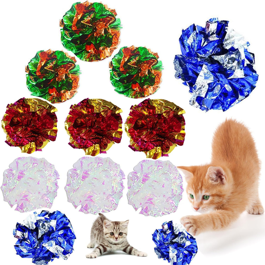 Cat Crinkle Balls, 12PCS Kitten Mylar Crinkle Ball Toys 2.3Inch for Indoor Cats Colorful Cats Interactive Toy Lightweight for Indoor Cats Kittens to Kill Time and Keep Fit - PawsPlanet Australia