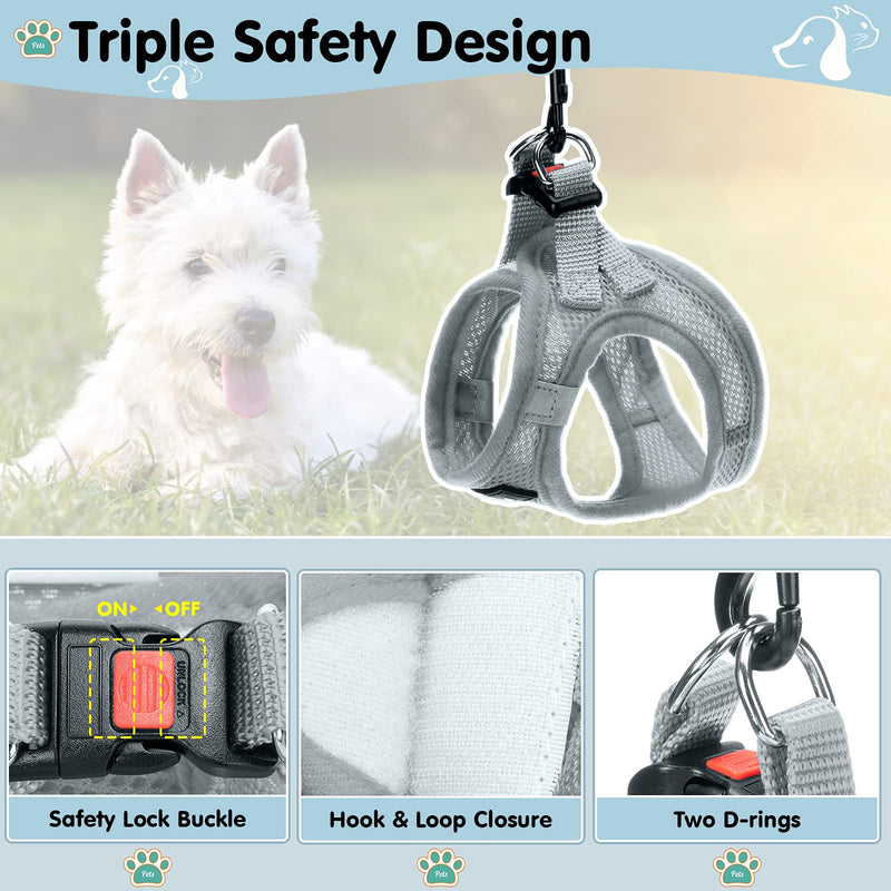 Breathable Air Mesh Dog Harness with Reflective Leash, Adjustable No Pull Step in Vest Harness for Small Dogs Puppies Cats, Grey, Small - PawsPlanet Australia