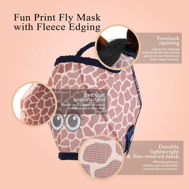 Harrison Howard All Round Mesh Horse Fly Mask UV Protective with Fleece Padded Edging and Fun Prints Forelock Opening Design Mask for Horse Giraffe Large