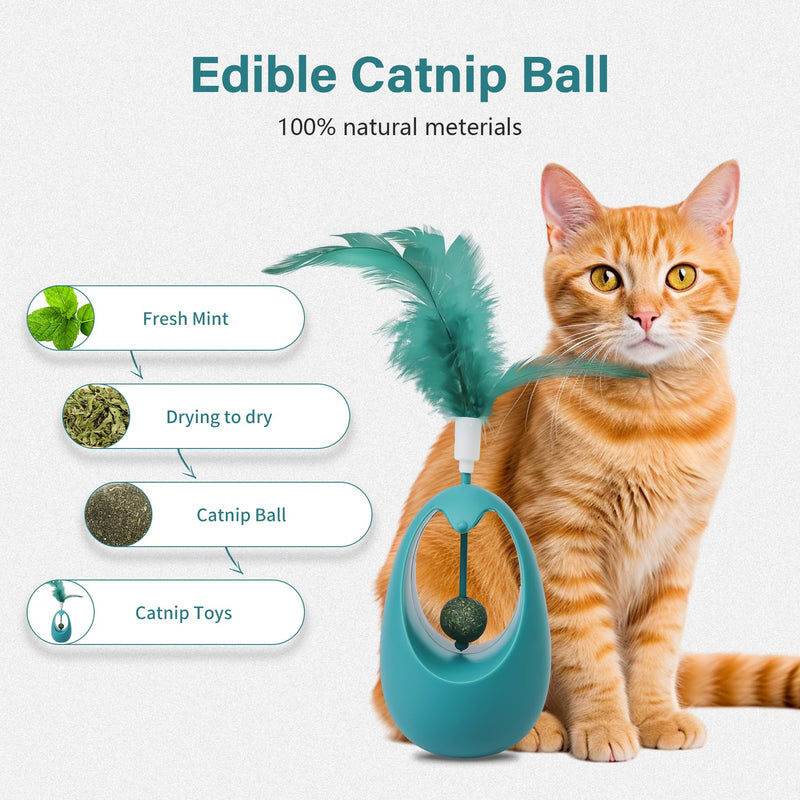 Catnip Toys for Cats with Feathers Tumbler Cat Toy with Edible Catnip Balls, Interactive Funny Toy Kitten Indoor Exercise/Plaything for All Breeds - Blue - PawsPlanet Australia