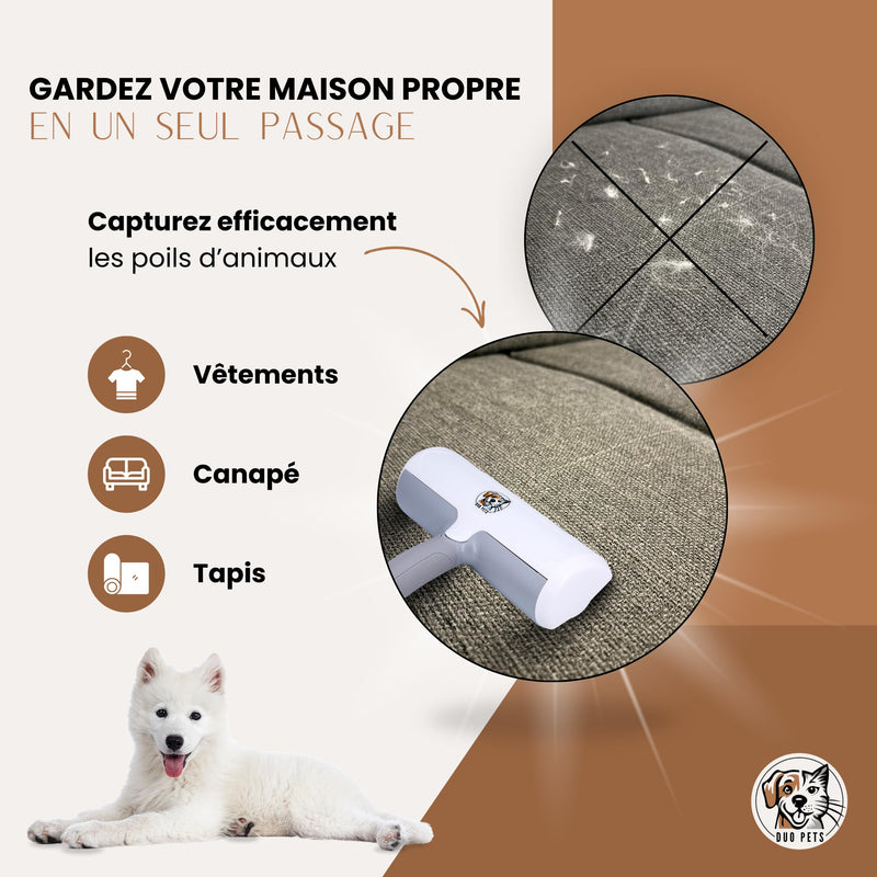 Pet Hair Remover Brush for Cats and Dogs on Sofa, Carpets, Clothes, Car, Brush, Duo Pets, Reusable No Refill, Easy Cleaning + Bonus Balls Washing Machine. white/grey - PawsPlanet Australia