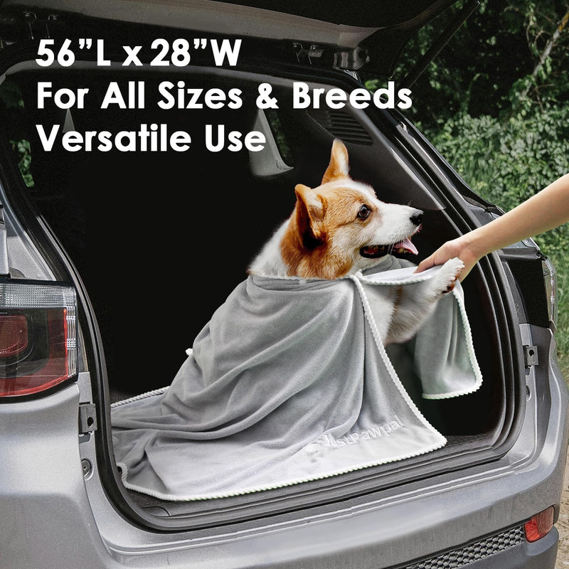 Dog Towel - Absorbent Soft Microfiber Towels for Drying Dogs Extra Large, Large, Medium, Small - Pet Bath, Grooming Towels - Adjustable Snaps (Grey, 56"x28") Large 56"x28" Grey - PawsPlanet Australia