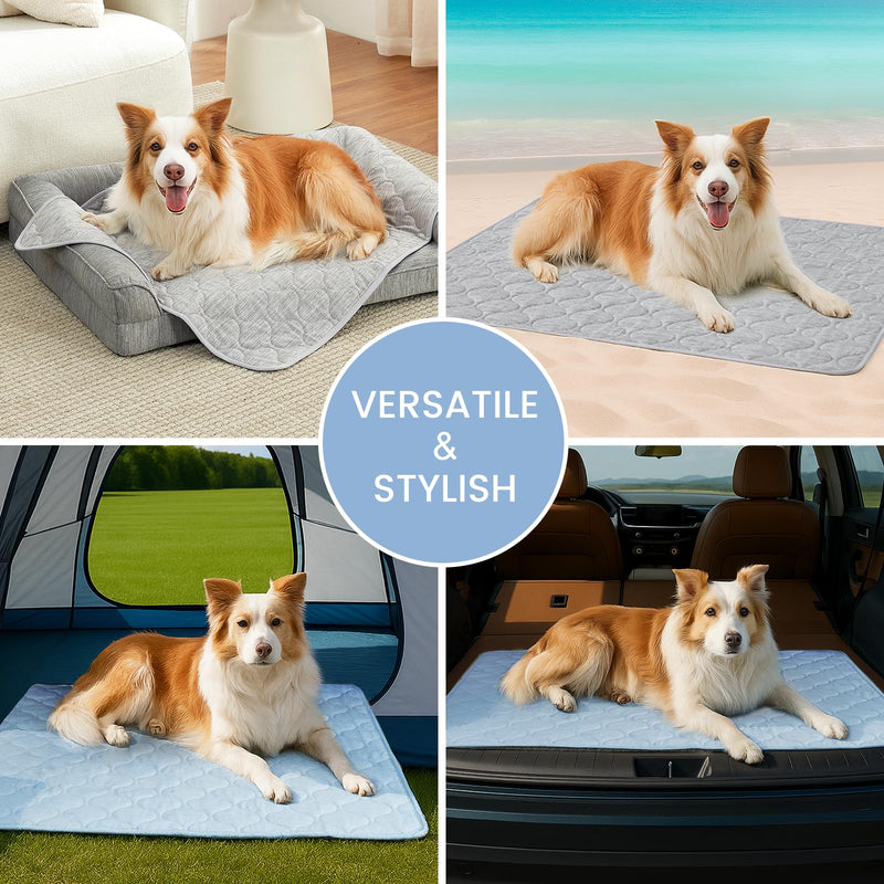 Cozy Bliss Leakproof Cooling Blanket for Small Dogs, Q-Max>0.4, Durable & Washable Dog Cooling Mat for Hot Weather, Soft Pet Throw & Couch Protector for Puppies & Cats, 25x35 Inch, Heather Silver Grey S (25''x35'') - PawsPlanet Australia