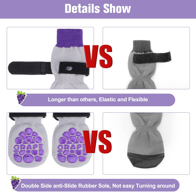 BEAUTYZOO Anti-Slip Dog Socks,Dog Shoes for Hot/Cold Pavement,Paw Protectors with Grips 3 Pairs for Puppy Small Medium Large Senior Old Dogs,Dog Socks to Prevent Licking and Hardwood Floor Protection S/M(Pack of 6) Grapes Purple