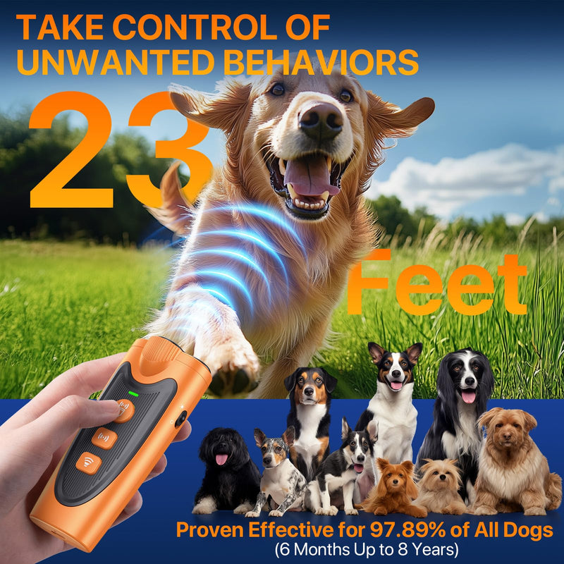 Dog Bark Deterrent Device, 3X Ultrasonic Anti Barking Device for Dogs, 6 Training Modes & 23 FT Range Stop Neighbors Dog Barks, Portable Dog Training Tool with Flashlight Indoor Outdoor Use, Amber Only Device - PawsPlanet Australia