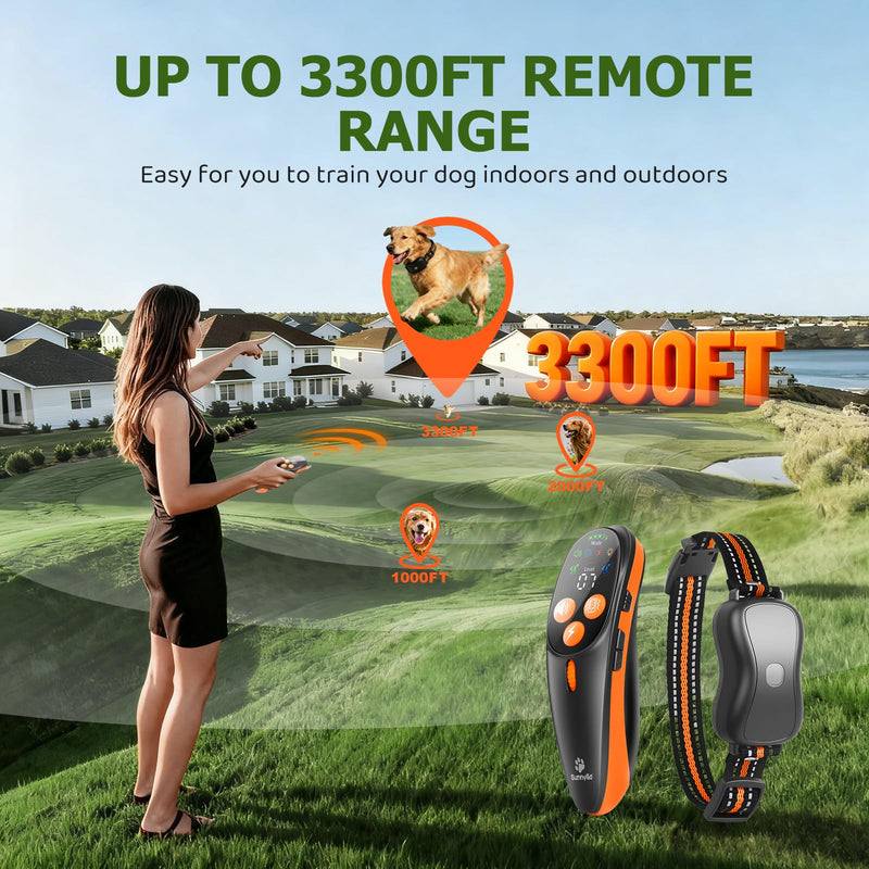 Shock Collar for Dog - 3300FT Dog Shock Collar with Remote, IP67 Waterproof Training Collar with 3 Modes & LED Light, Rechargeable e Collar for Large Medium Small Dogs - PawsPlanet Australia