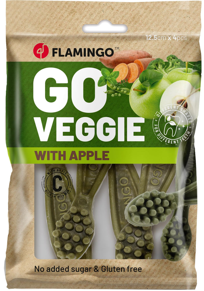 Flamingo Dog Treat - Veggie Toothbrush with Apple - 160g - Gluten Free - Low Calorie - Dental Care Snack