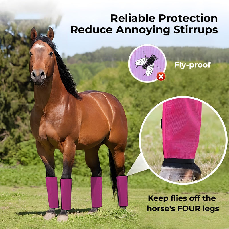 Mesh Horse Fly Boots Set of 4，Adjustable and Universal Loose Fitting & Non-Slip Horse Fly Leggings for Horses,Reduce Stressful Stomping (Pink) Pink - PawsPlanet Australia
