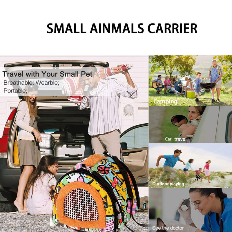 KAMEIOU Pet Small Animals Hedgehog Rat Small Guinea Pig Carrier Bag with Detachable Strap Double Zipper Travel Guinea Pig Rat Chinchillas Hamster Hedgehog Carriers Sling Handbag for Small Animals Cartoon B