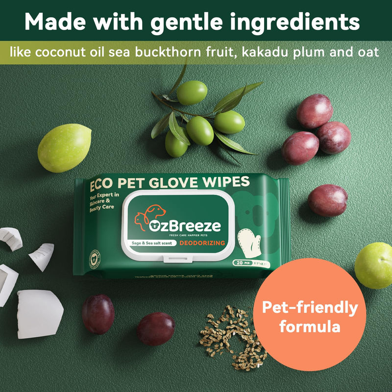 ECO PET Glove Wipes – Dog & Cat Cleaning Gloves Wipe | Bath Wipes with Coconut Oil, Sea Buckthorn, Kakadu Plum, Oat Extract | Pet Grooming Paw, Fur & Butt Wipes | Glove-Style Wet Wipes Sea Tail Grass&Salt - PawsPlanet Australia