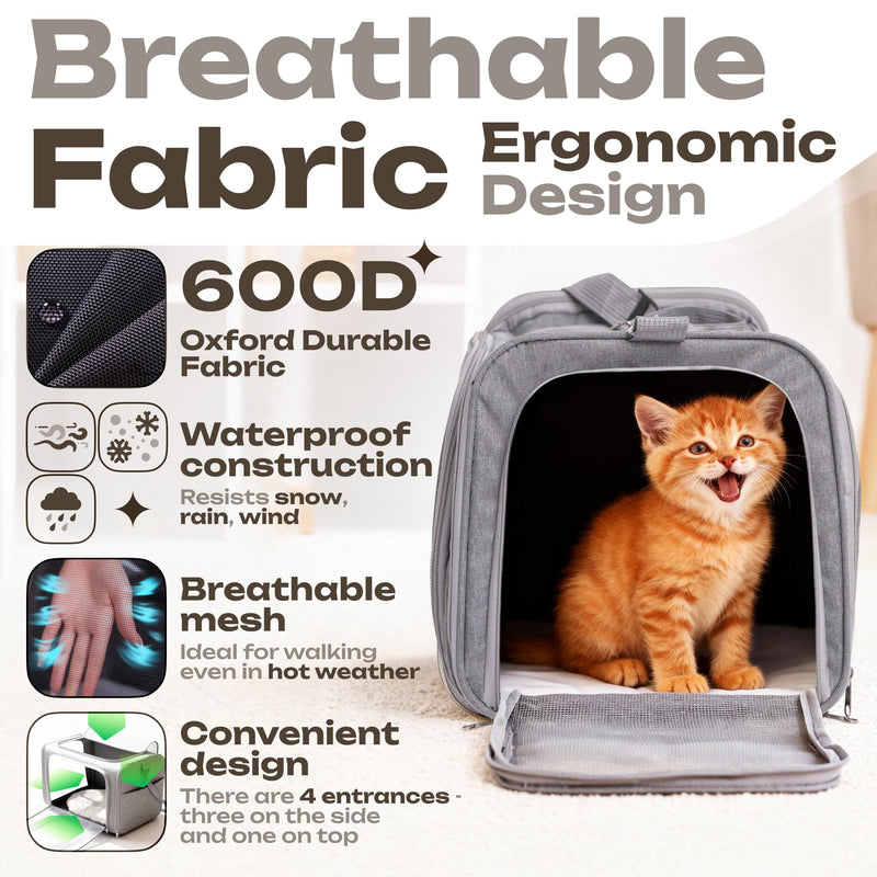 Airline Approved Medium Pet Carrier for Cats & Dogs – Foldable Dog Bag with Soft Mat, Breathable Mesh Windows, Travel-Ready Cat Carrier (Up to 15 lbs, Grey) - PawsPlanet Australia