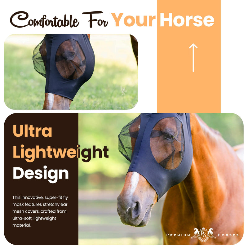 Soft Nylon Micromesh Horse Fly Mask | Fly Masks for Horses with Ears | Horse Fly Mask with Ears | Protection from Sun’s UV Rays | Comfortable Fly mesh mask with Breathable & Stretchy (Black Medium) Black - PawsPlanet Australia