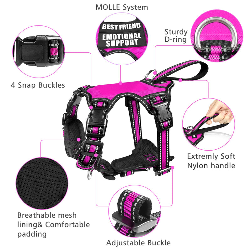 WINSEE Pet Harness Collar and Leash Set, All-in-one Reflective Dog Harness No Pull with Adjustable Buckles for Puppies, Small, Medium, Large, and Extra-Large Dogs (Medium, Rosy) - PawsPlanet Australia