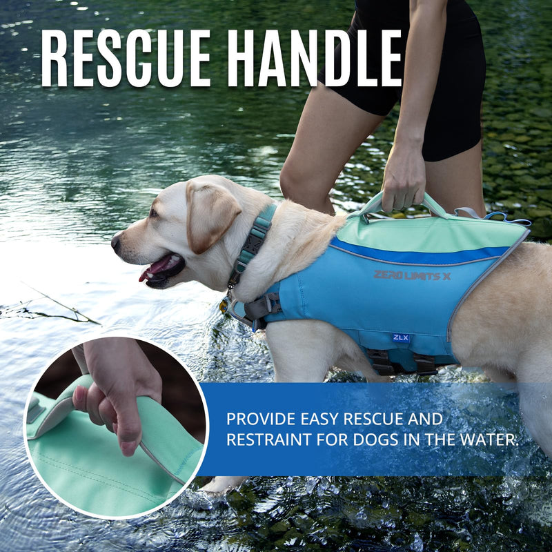 ZLX Dog Life Jacket, High Buoyancy Dog Life Vest with Secure Handle, Ripstop Lifejacket for Swimming, Boating, Water Safety, Adjustable Lightweight Floating Pet Preserver, Medium, Blue Medium (Chest Girth: 20"-24") - PawsPlanet Australia