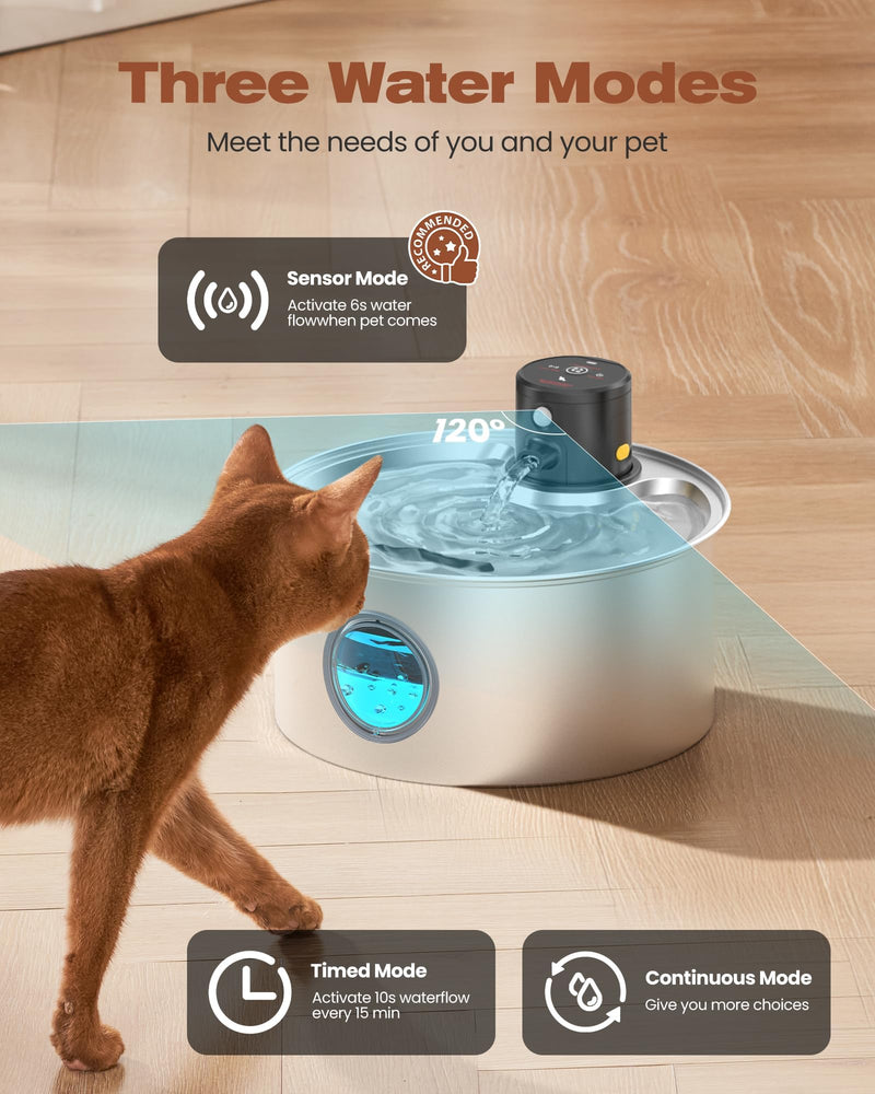 Cat Water Fountain Wireless Cordless: Cat Fountain Battery Operated - Stainless Steel Pet Water Fountain Rechargeable - 108oz/3.2L Automatic Cats Fountains for Drinking with Motion Sensor - Cats & Dog Cat Water Fountain - PawsPlanet Australia