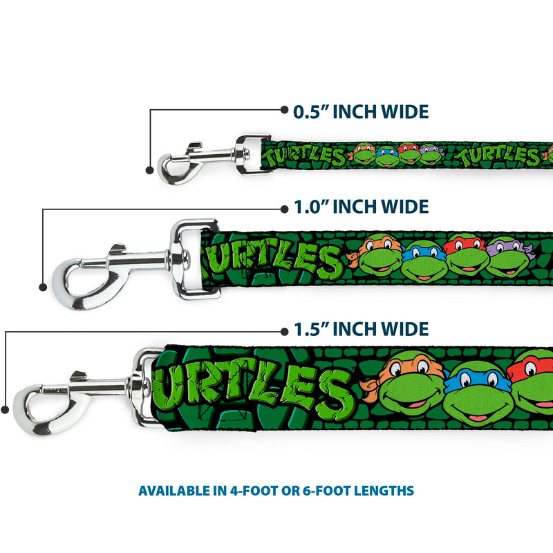 Dog Leash TMNT Ninja Turtles Group Faces Turtle Shell Black Green 6 Feet Long 1.5 Inch Wide 6 Feet Long - 1.5" Wide