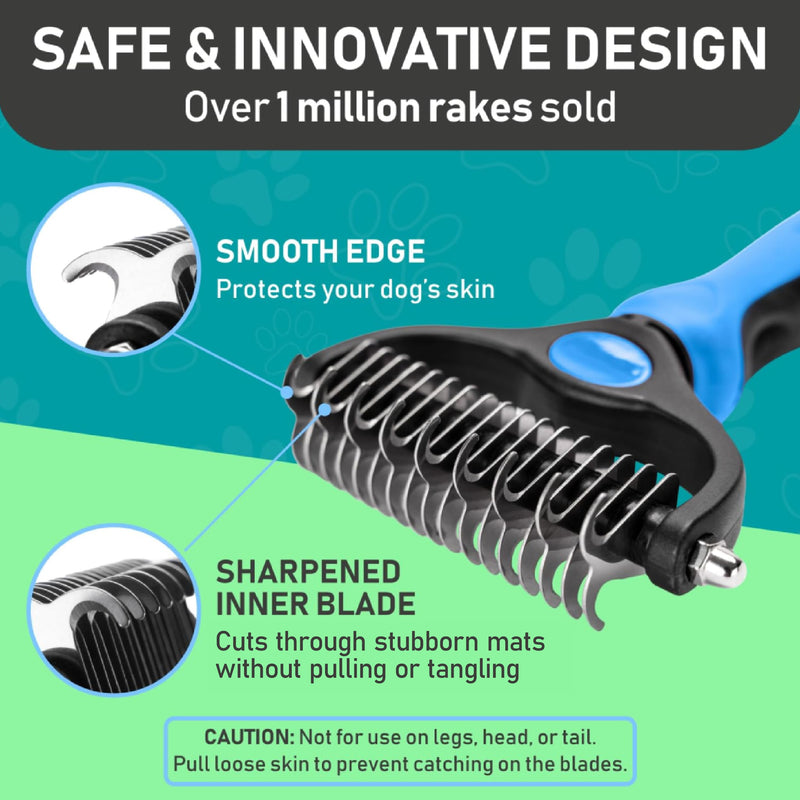 Maxpower Planet Original Pet Grooming Rake - Double-Sided Deshedding Dematting Tool, Undercoat Rake for Dogs & Cats, Extra-Wide Dog Grooming Brush & Deshedder Comb for Long Hair, Reduces Shedding 95% Blue Large - PawsPlanet Australia