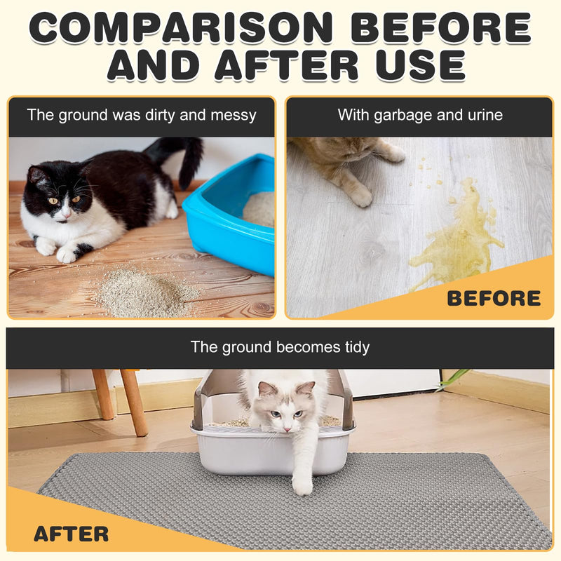Cat Litter Mat Double Layer Waterproof Urine Proof Trapping Mat 1 Pack (Gray, 30x24 Inch) 30 x 24 Inch-1Pack - PawsPlanet Australia