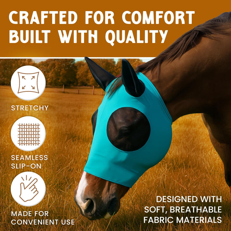 Stretchable UV-Blocking Equine Fly Mask with Moldable Ear Covers, Adjustable Comfort Mesh Straps, Leopard-Pattern Pasture & Trail Protection Perfectly Sized for Full Sized Horses - Leopard Print Large