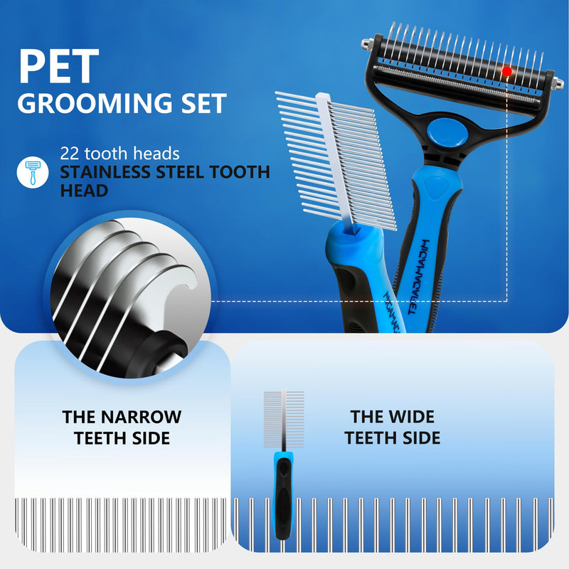 Pet Grooming Set with Shedding Brush and Dematting Comb，Brush for Long-haired Dogs，Dog Shedding Brush，Stainless steel teeth remove tangled hair，Pet Grooming Tools-Large Large - PawsPlanet Australia