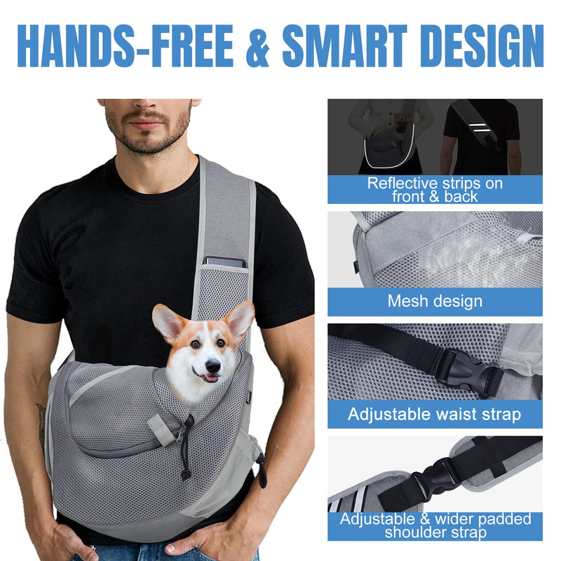Gloppie Dog Carriers for Small Dogs Puppy Sling Carrier Cat Carry Bag Pet Hands Free Breathable Mesh Adjustable Shoulder Strap Tote Bag Medium Up to 10 lbs, Grey