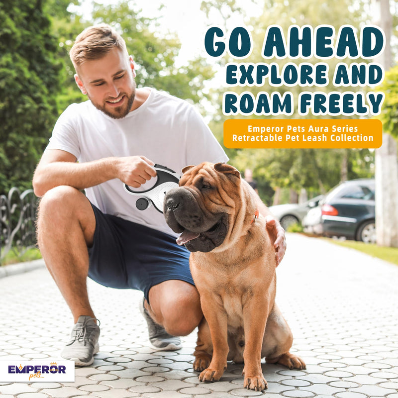 Emperor Pets 26 ft Retractable Dog Leash For Large Dogs - Up to 110lbs, Dog Leashes for Medium Dogs, Large Dog Leash Heavy Duty Dog Leash Retractable 26 ft, Dog Leashes for Large Breed Dogs -Aura BW26 26 ft. (8m) White - PawsPlanet Australia